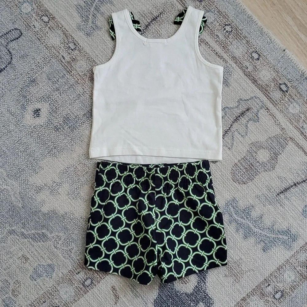 Janie and Jack Baby Girls 2 Piece Sailboat Green Blue Bow Outfit Sz12-18m